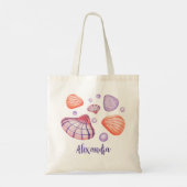 Paarse en violette Waterverf schelpen met naam Tote Bag (Achterkant)
