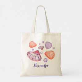 Paarse en violette Waterverf schelpen met naam Tote Bag