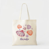 Paarse en violette Waterverf schelpen met naam Tote Bag (Voorkant)