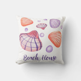 Paarse en violette Waterverf schelpen met tekst Kussen