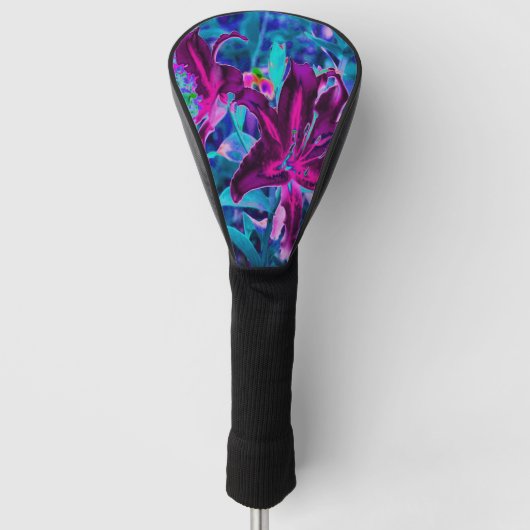Paarse en warme roze Abstracte oosterse Lily Flowe Golfheadcover (Voorkant)