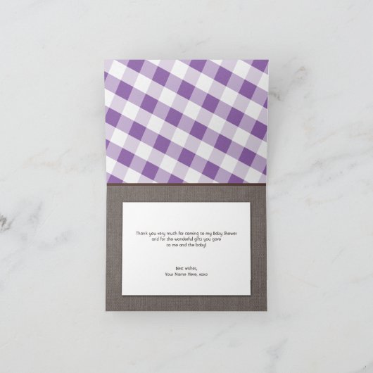 Paarse en wit Gingham Canvas Bedankkaart (Binnen)
