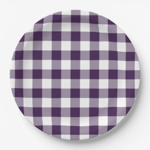 Paarse en wit Gingham Patroon Papieren Bordje