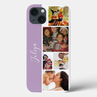 Paarse en witte 5 foto collage script Case-Mate iPhone case