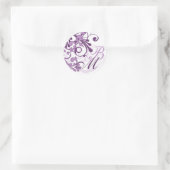 Paarse en witte Abstracte bloemenenvelop Ronde Sticker (Tas)