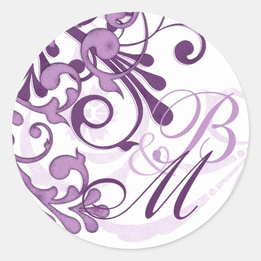 Paarse en witte Abstracte bloemenenvelop Ronde Sticker (Voorkant)