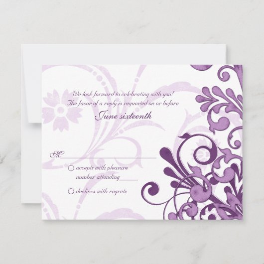 Paarse en witte abstracte bloemkaart voor antwoord (Voorkant)