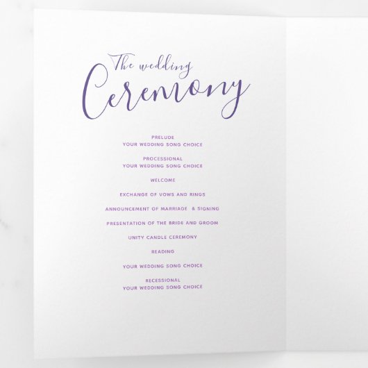 Paarse en witte abstracte kunst bruiloft drieluik programma (Binnenzijde eerst)