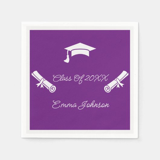 Paarse en witte Afstuderen Custom Paper Servet (Voorkant)