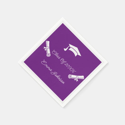 Paarse en witte Afstuderen Custom Paper Servet (Hoek)
