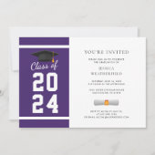 Paarse en witte Afstuderen fotoafstudeerfeest Kaart (Voorkant)