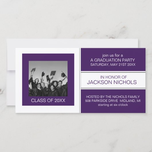 Paarse en witte Afstuderen fotokaarten (Voorkant)
