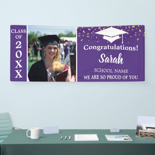 Paarse en witte Afstuderen fotoklas van 2025 Spandoek (Beurs)