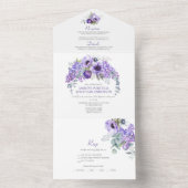 Paarse en witte anemonen, Paarse Lilacs Floral | All In One Uitnodiging (Binnen)