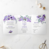 Paarse en witte anemonen, Paarse Lilacs Floral Drieluik Uitnodiging (Binnen)