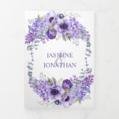 Paarse en witte anemonen, Paarse Lilacs Floral Drieluik Uitnodiging (Cover)