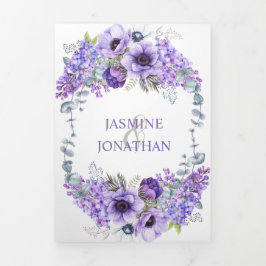 Paarse en witte anemonen, Paarse Lilacs Floral Drieluik Uitnodiging