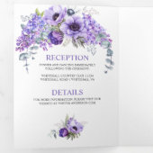 Paarse en witte anemonen, Paarse Lilacs Floral Drieluik Uitnodiging (Binnenzijde eerst)