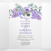 Paarse en witte anemonen, Paarse Lilacs Floral Drieluik Uitnodiging (Binnenkant midden)