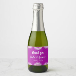 Paarse en witte art deco bruiloft sparkling wijnetiket