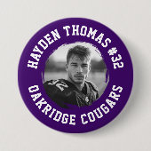 Paarse en Witte Atleet Naam Jersey Nummer Foto Ronde Button 7,6 Cm (Voorkant)