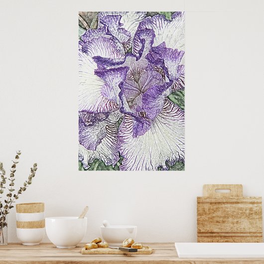 Paarse en witte baarzen, bloemdoek poster (Keuken)