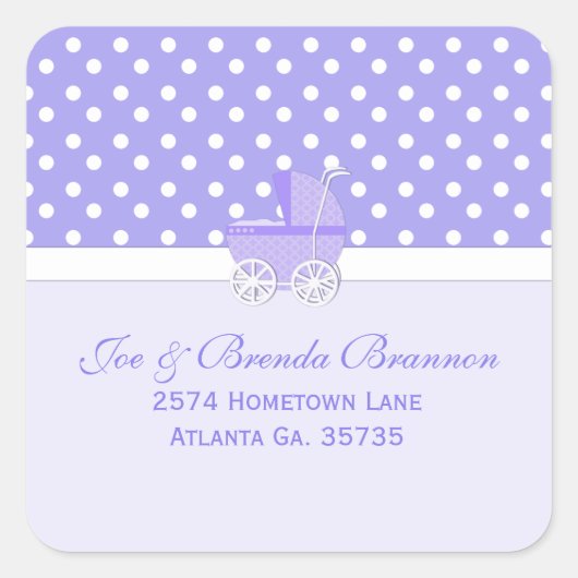 Paarse en witte Baby Carriage Address Stickers (Voorkant)