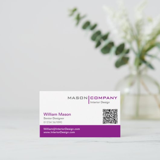 Paarse en witte bedrijfs QR-code Visitekaartje (Staand voorkant)