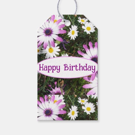 Paarse en witte bloem cadeaulabel (Voorkant)