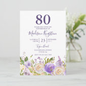 Paarse en Witte Bloemen 80ste verjaardag Kaart (Staand voorkant)