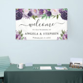 Paarse en witte bloemen bruiloft welkom spandoek (Beurs)