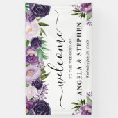Paarse en witte bloemen bruiloft welkom spandoek (Verticaal)