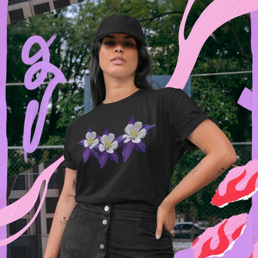 Paarse en witte bloemen Donkere T-shirt