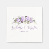 Paarse en witte bloemen gepersonaliseerde bruiloft servet (Voorkant)