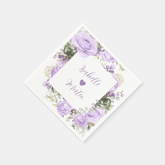 Paarse en witte bloemen gepersonaliseerde bruiloft servet (Hoek)