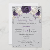 paarse en witte bloemen grijze verjaardag kaart (Voorkant)