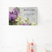 Paarse en witte bloemen op oude kanten stof spandoek (Insitu)
