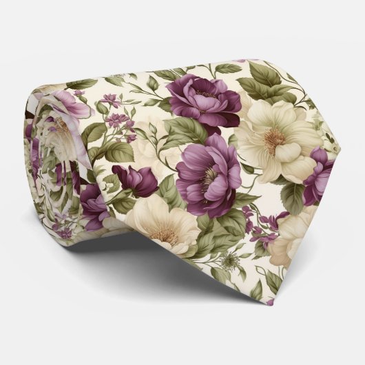 Paarse en witte bloemen Stropdas (Opgerold)