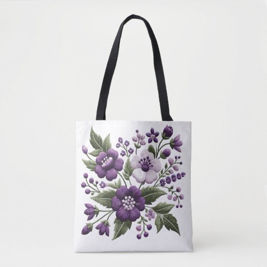 Paarse en witte bloemen Tote Bag (Voorkant)
