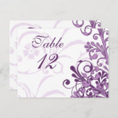 Paarse en Witte Bloemen Trouwtafel Kaarten (Voorkant / Achterkant)