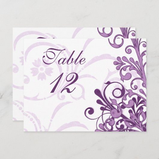 Paarse en Witte Bloemen Trouwtafel Kaarten (Voorkant / Achterkant)