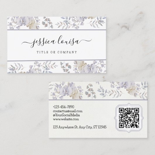 Paarse en witte bloemen Waterverf Visitekaartje (Voorkant / Achterkant)