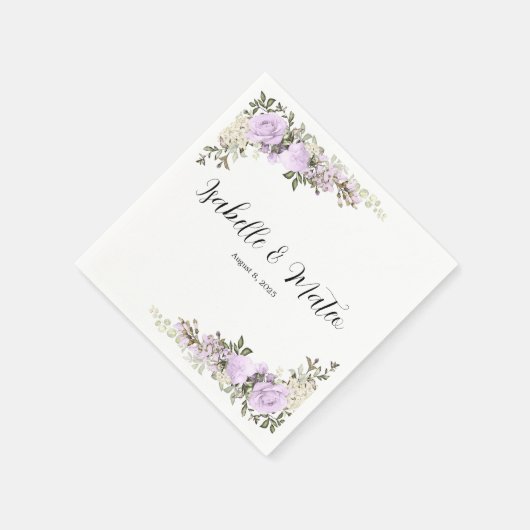 Paarse en witte bloemenaangepaste bruiloft servet (Hoek)