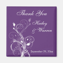 Paarse en witte bloemenbruiloft gunst magneet