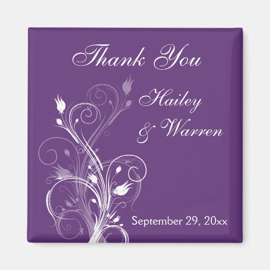 Paarse en witte bloemenbruiloft gunst magneet (Voorkant)