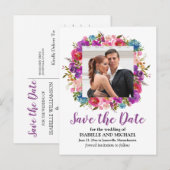 Paarse en witte bloemenfoto Bewaar de datum Aankondigingskaart (Voorkant / Achterkant)