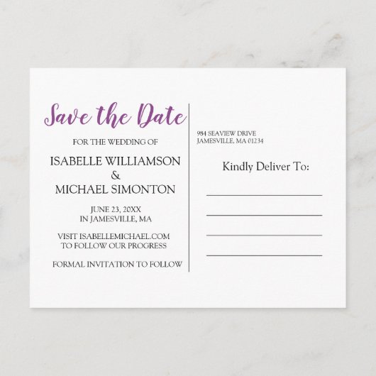 Paarse en witte bloemenfoto Bewaar de datum Aankondigingskaart (Achterkant)