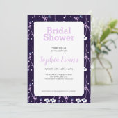 Paarse en Witte Bloemengrens Wit Vrijgezellenfeest Kaart (Staand voorkant)