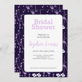 Paarse en Witte Bloemengrens Wit Vrijgezellenfeest Kaart (Voorkant / Achterkant)