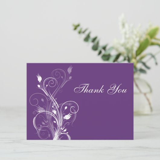 Paarse en witte bloemenkaart (Flat) Bedankkaart (Staand voorkant)
